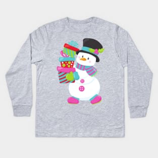 Christmas Snowman, Carrot Nose, Gifts, Presents Kids Long Sleeve T-Shirt